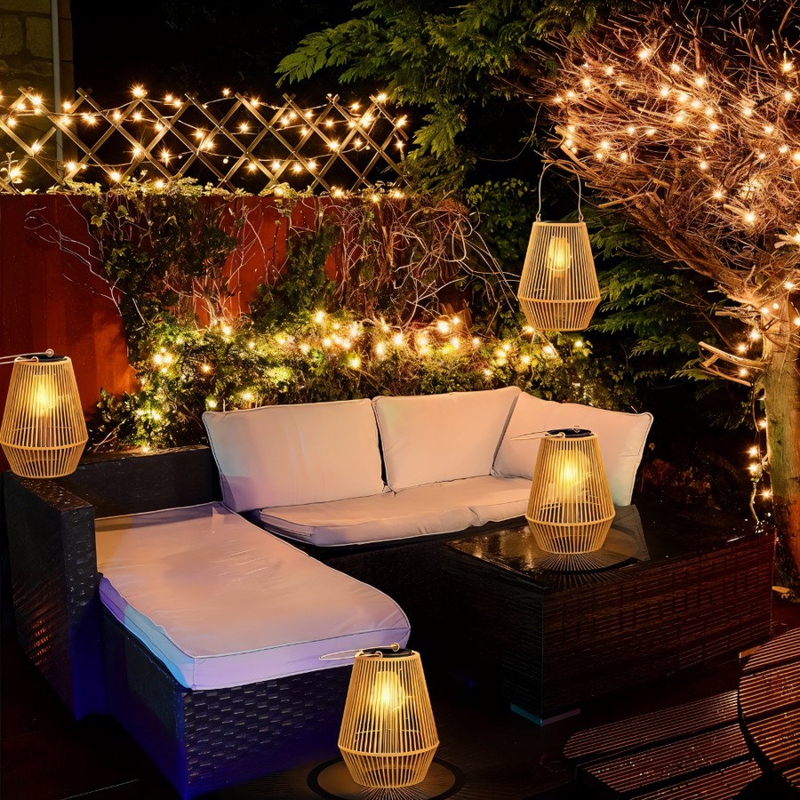Solar LED Garden Lantern with Woven Frame and Integrated Light