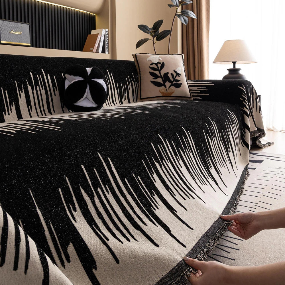 Brushstroke Vertical Pattern Chenille Couch Cover