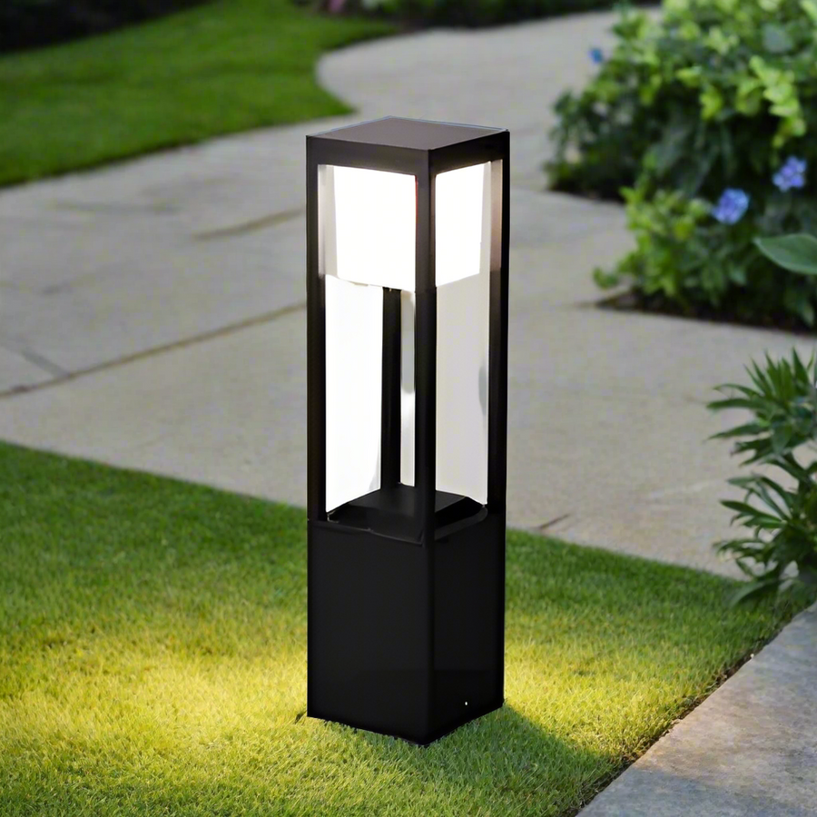 Black Square Solar Garden Post Light With Led Illumination