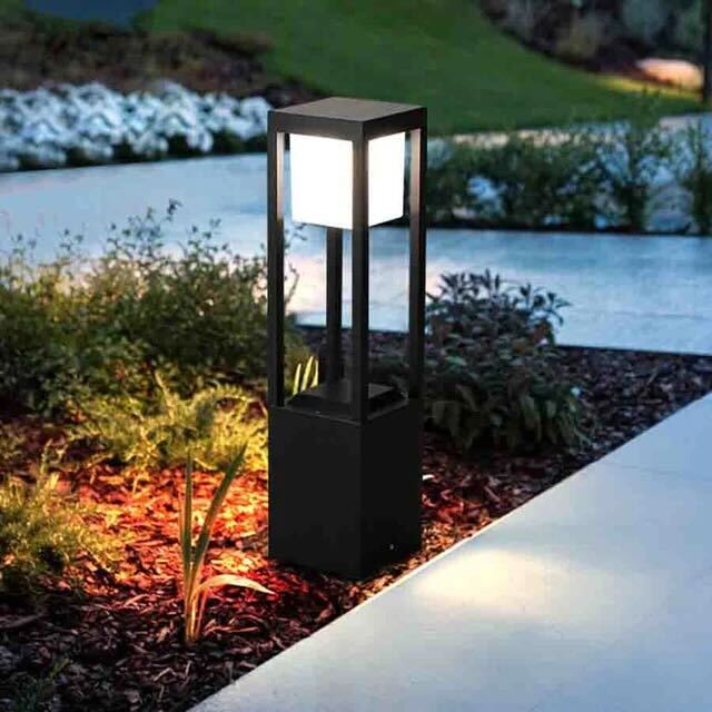 Black Square Solar Garden Post Light With Led Illumination