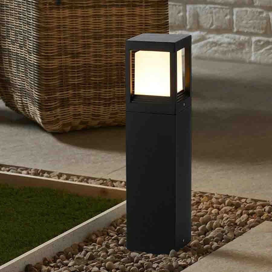 Black Square Solar Garden Post Light With Led Illumination