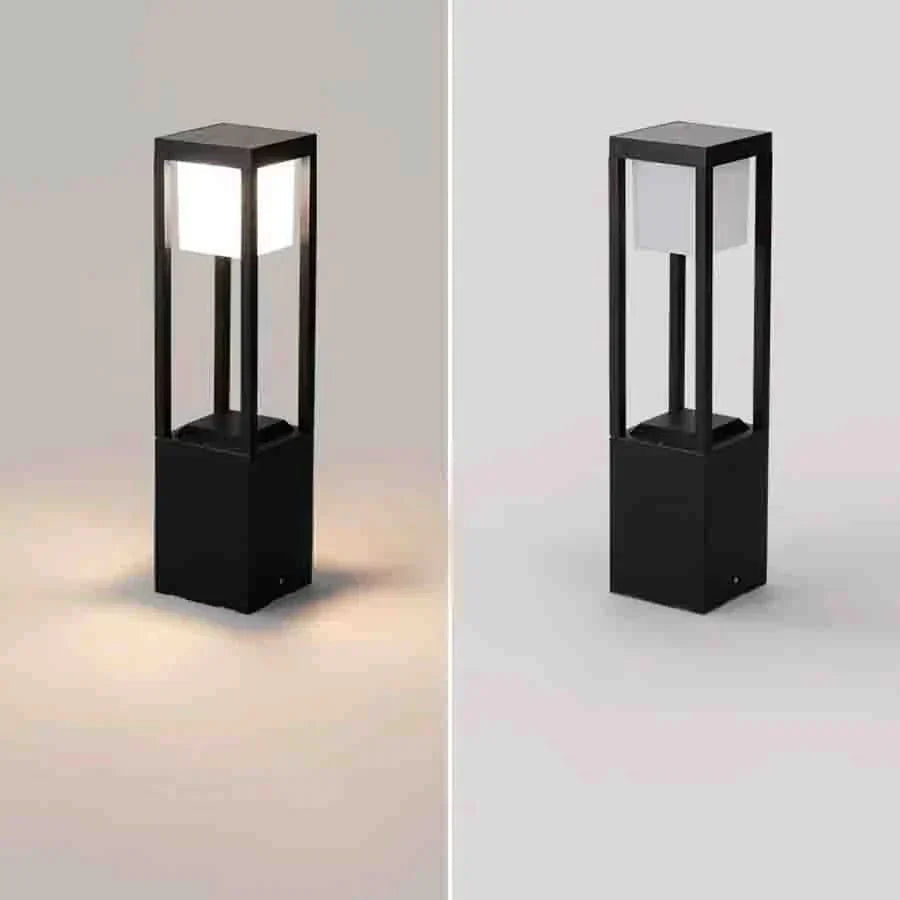 Black Square Solar Garden Post Light With Led Illumination