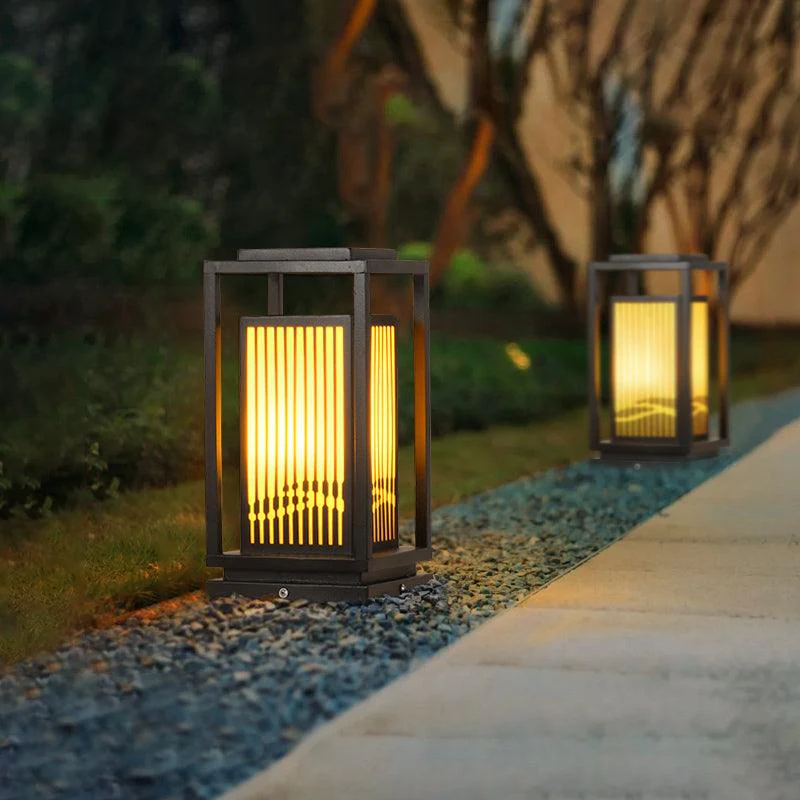 Outdoor Solar Post Light Black Cage Style Lamp