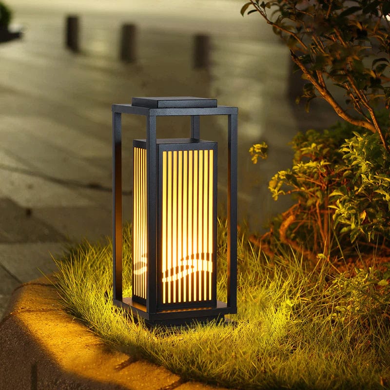 Outdoor Solar Post Light Black Cage Style Lamp