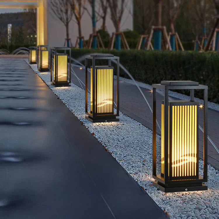 Outdoor Solar Post Light Black Cage Style Lamp