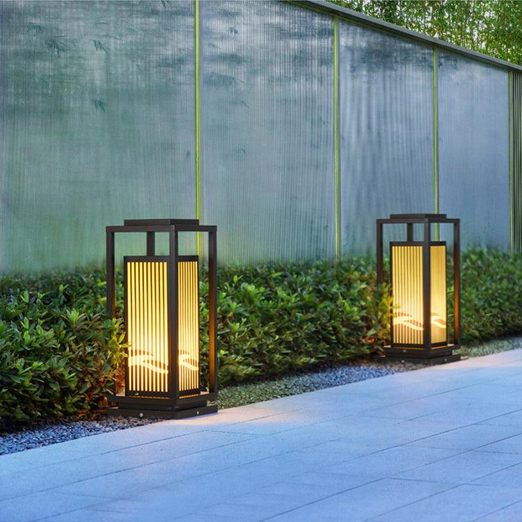 Outdoor Solar Post Light Black Cage Style Lamp