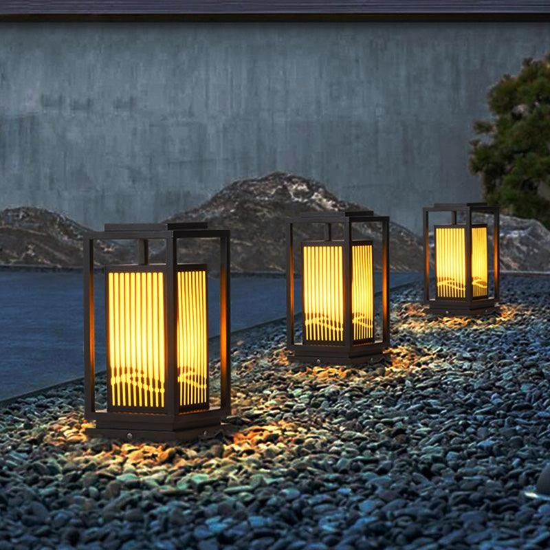 Outdoor Solar Post Light Black Cage Style Lamp