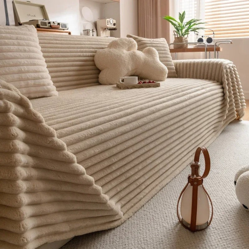 Plush Striped Warm Couch Cover