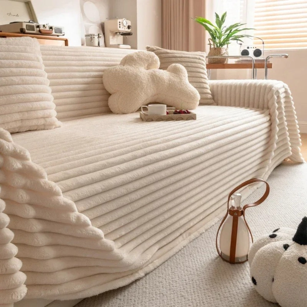 Plush Striped Warm Couch Cover