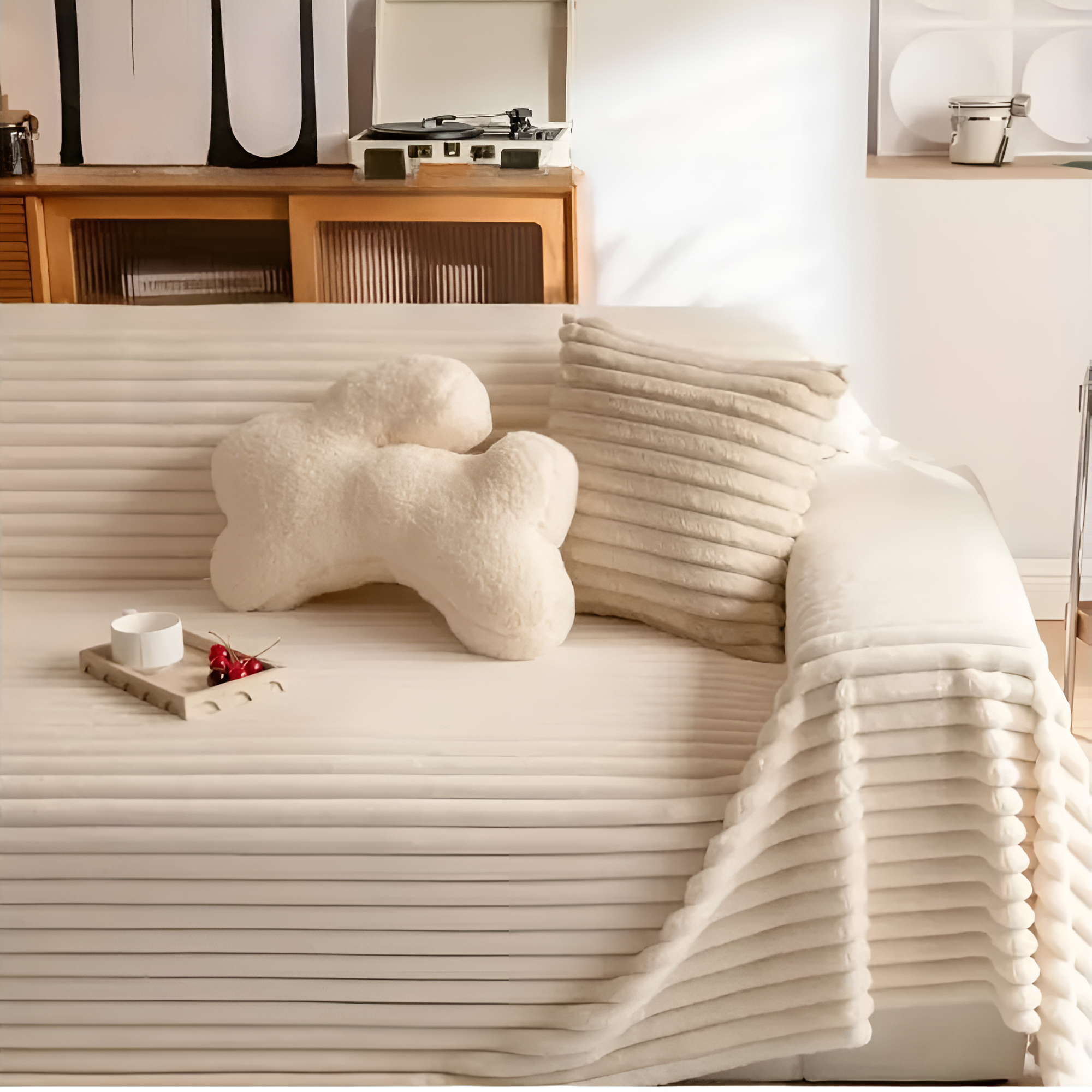 Plush Striped Warm Couch Cover