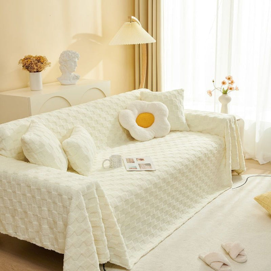 Checkered Plush Velvet Couch Cover