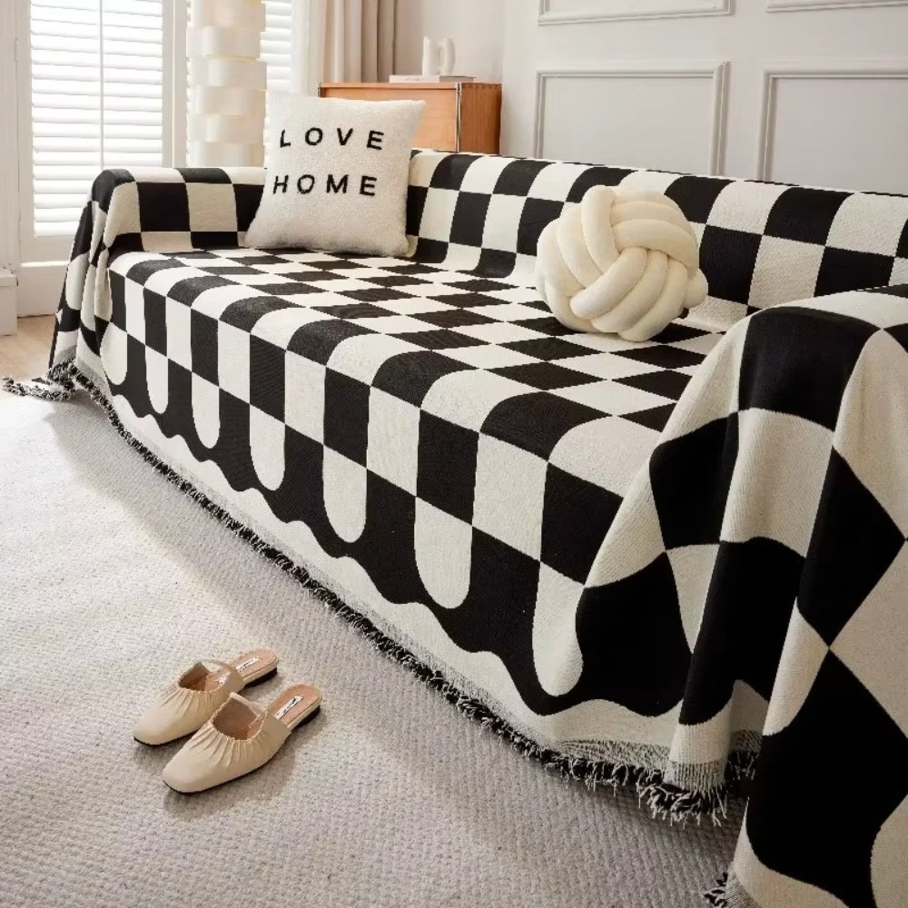 Chess Board Chic Tasseled Couch Cover