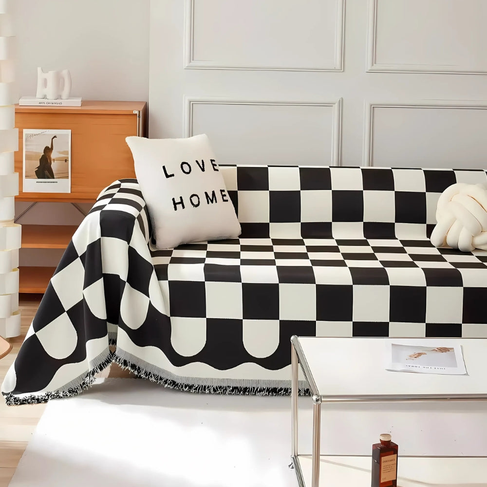 Chess Board Chic Tasseled Couch Cover