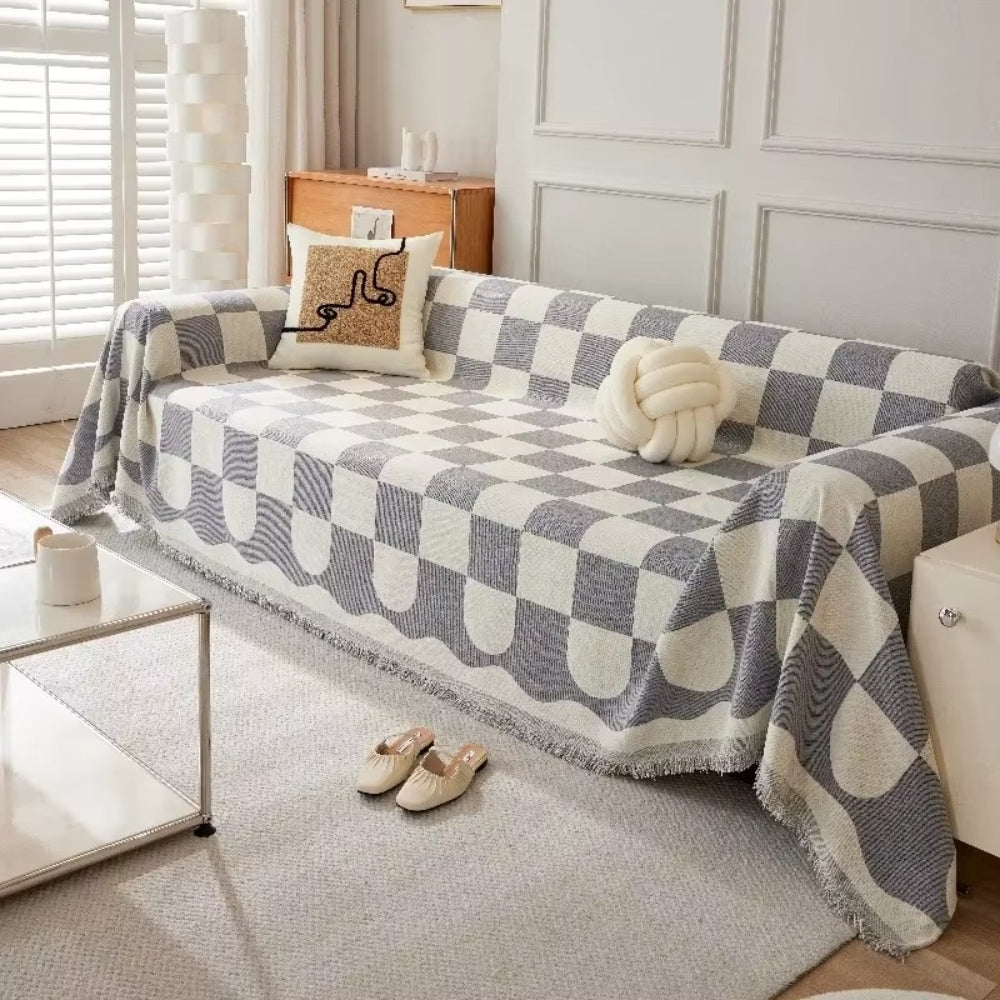 Chess Board Chic Tasseled Couch Cover