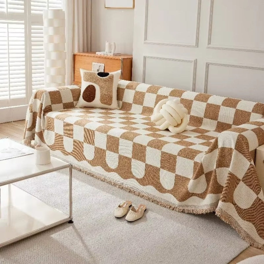 Chess Board Chic Tasseled Couch Cover