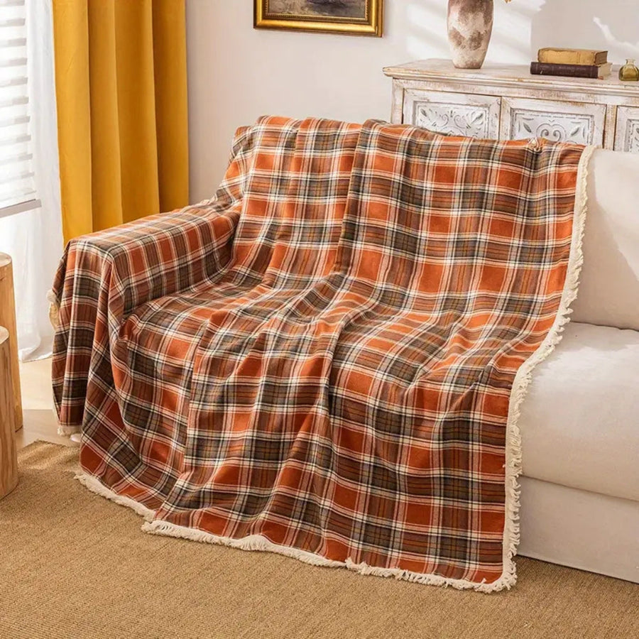 Autumn Chestnut Plaid Couch Cover