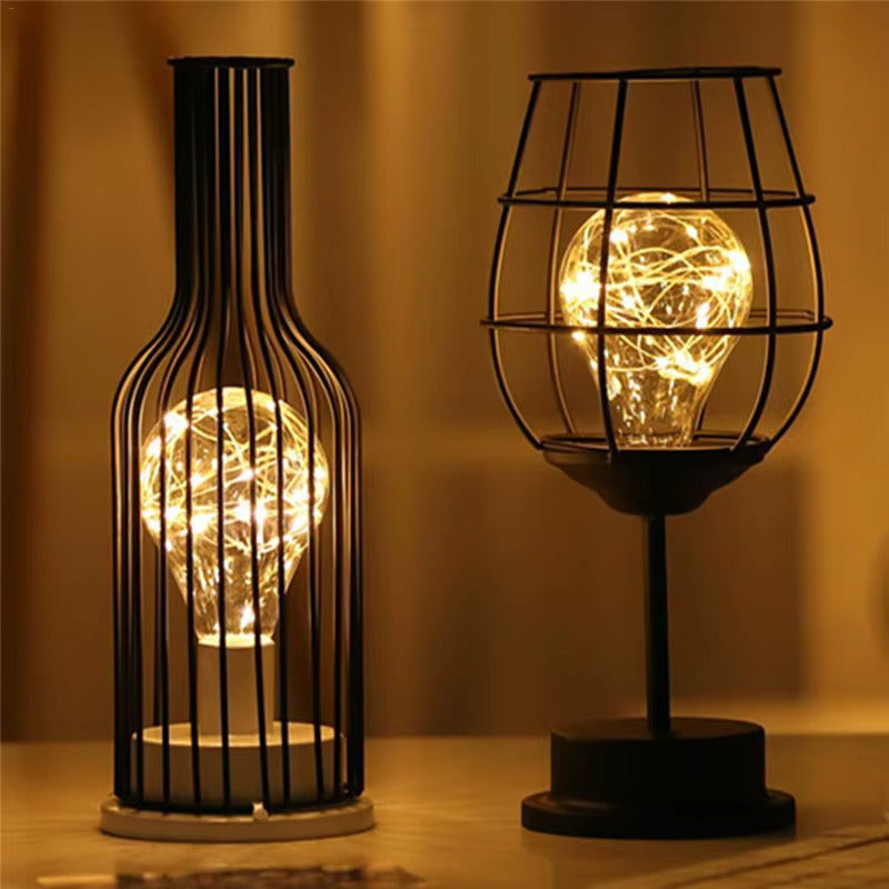 Wireless Table Lamps With Black Metal Cage Shades