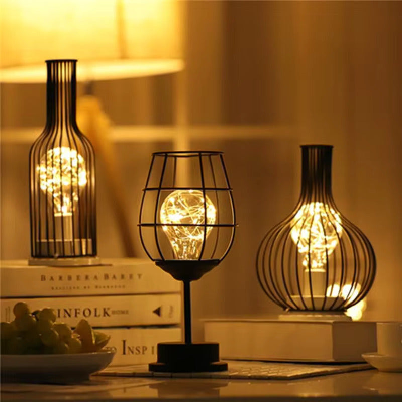 Wireless Table Lamps With Black Metal Cage Shades