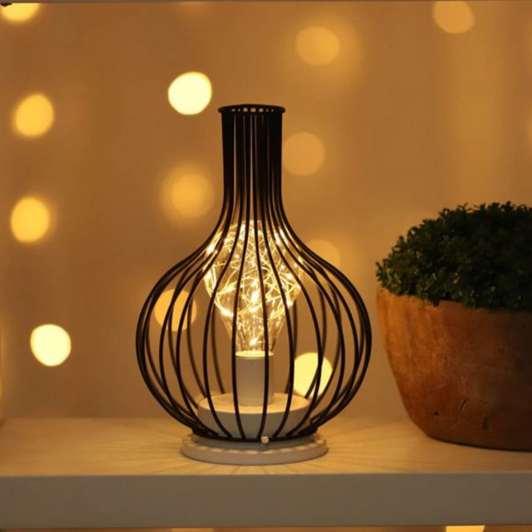 Wireless Table Lamps With Black Metal Cage Shades