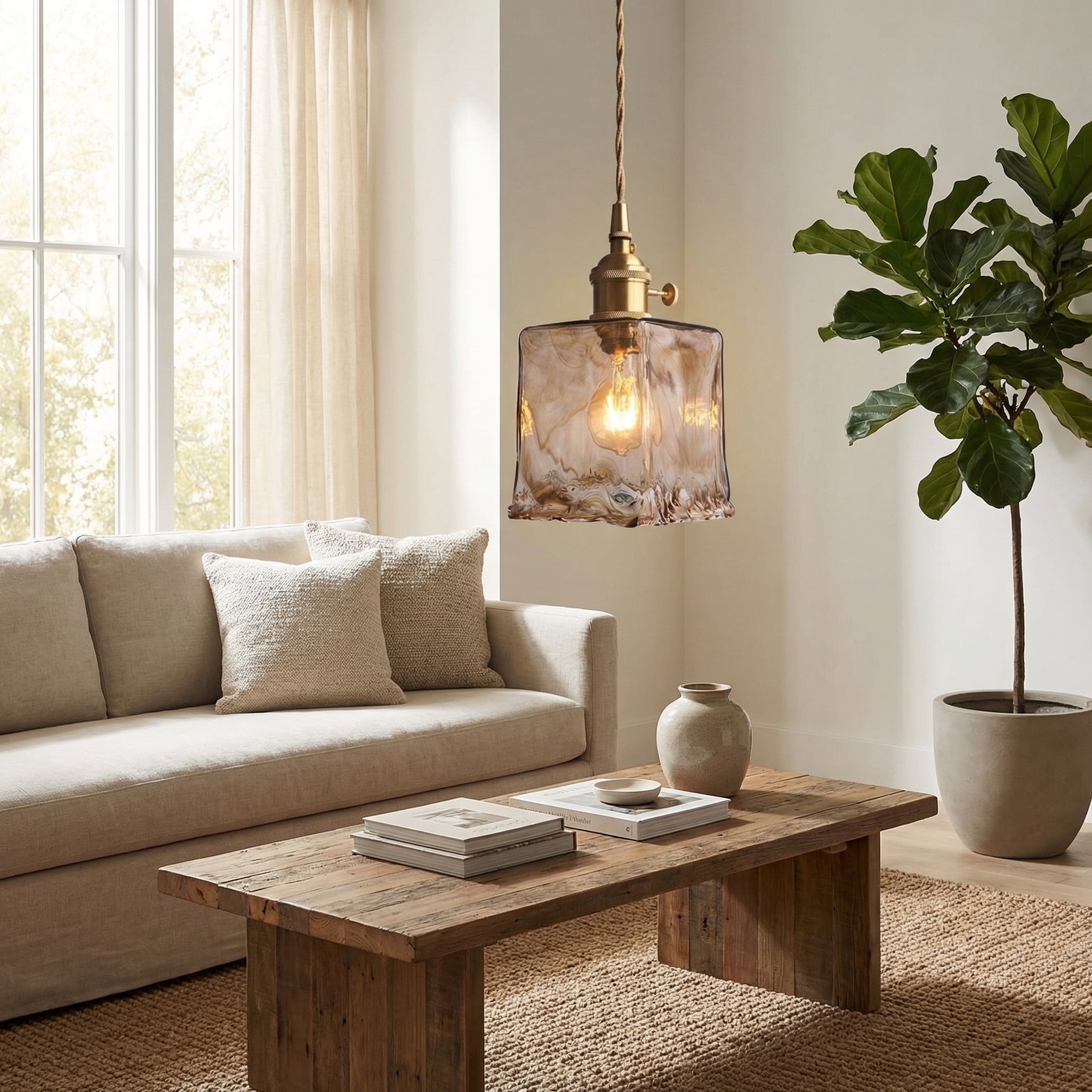 Vintage Amber Marble Glass Pendant Light