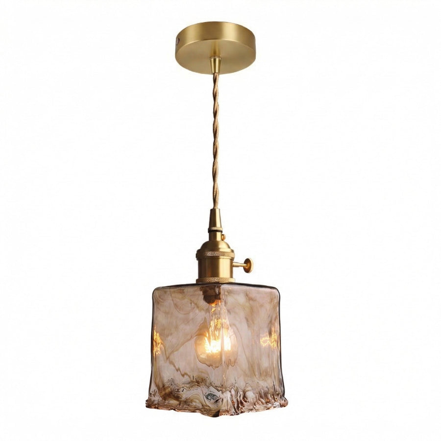 Vintage Amber Marble Glass Pendant Light