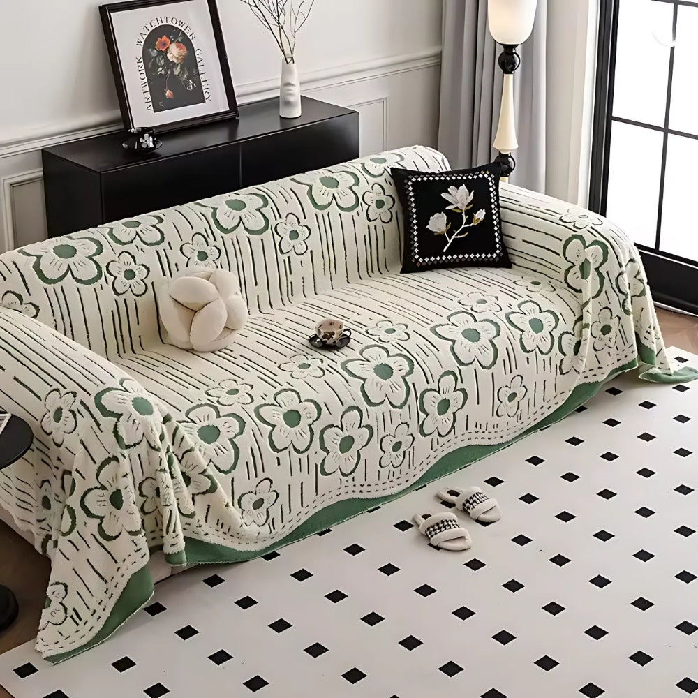 Embroidered Flower Soft Couch Cover