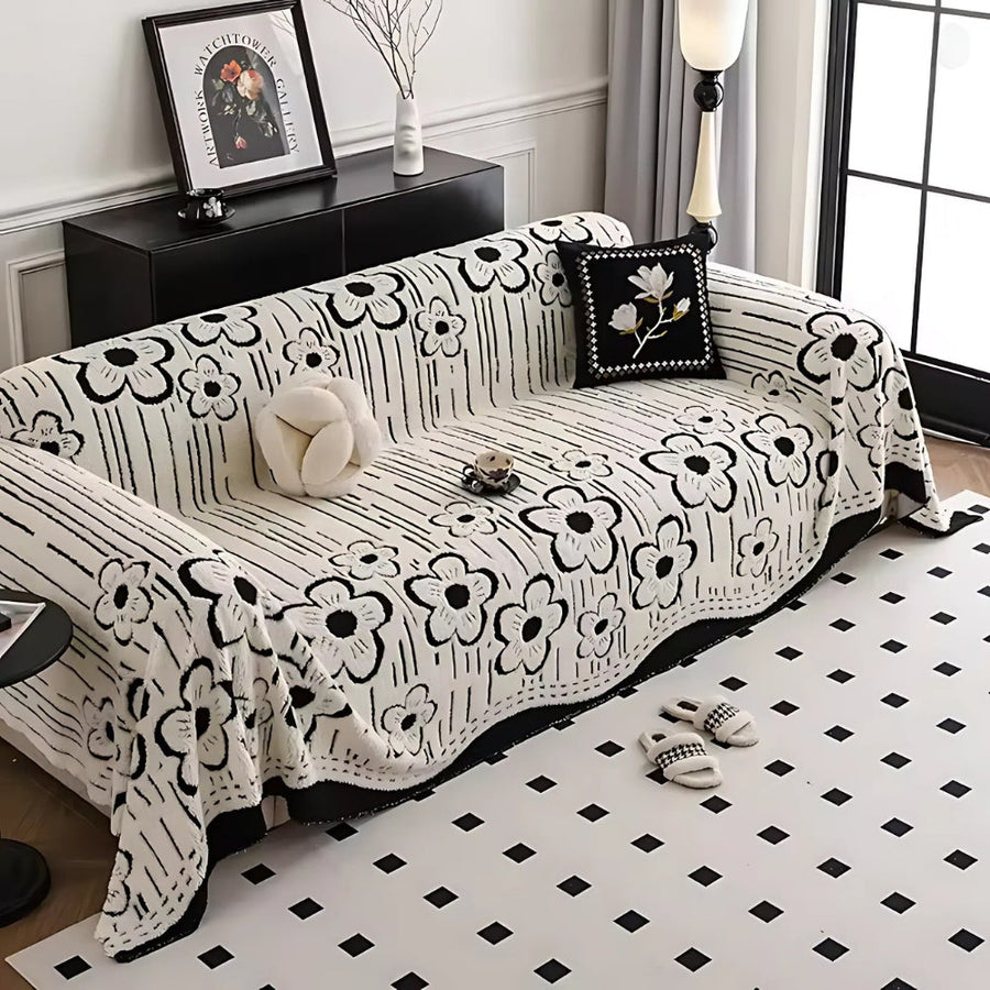 Embroidered Flower Soft Couch Cover