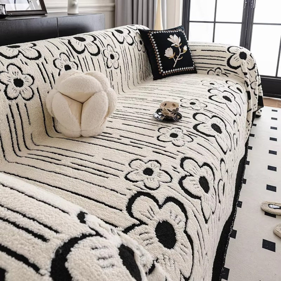 Embroidered Flower Soft Couch Cover