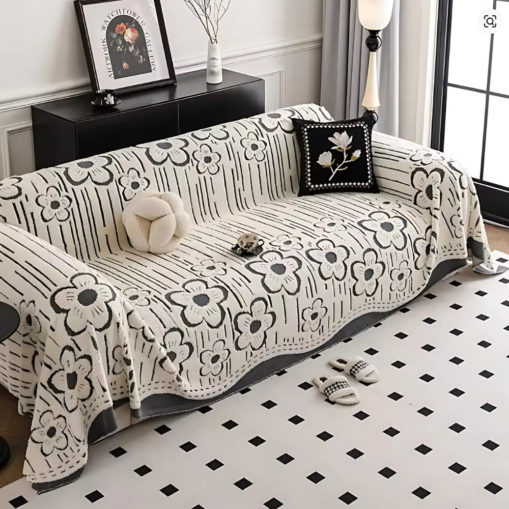 Embroidered Flower Soft Couch Cover