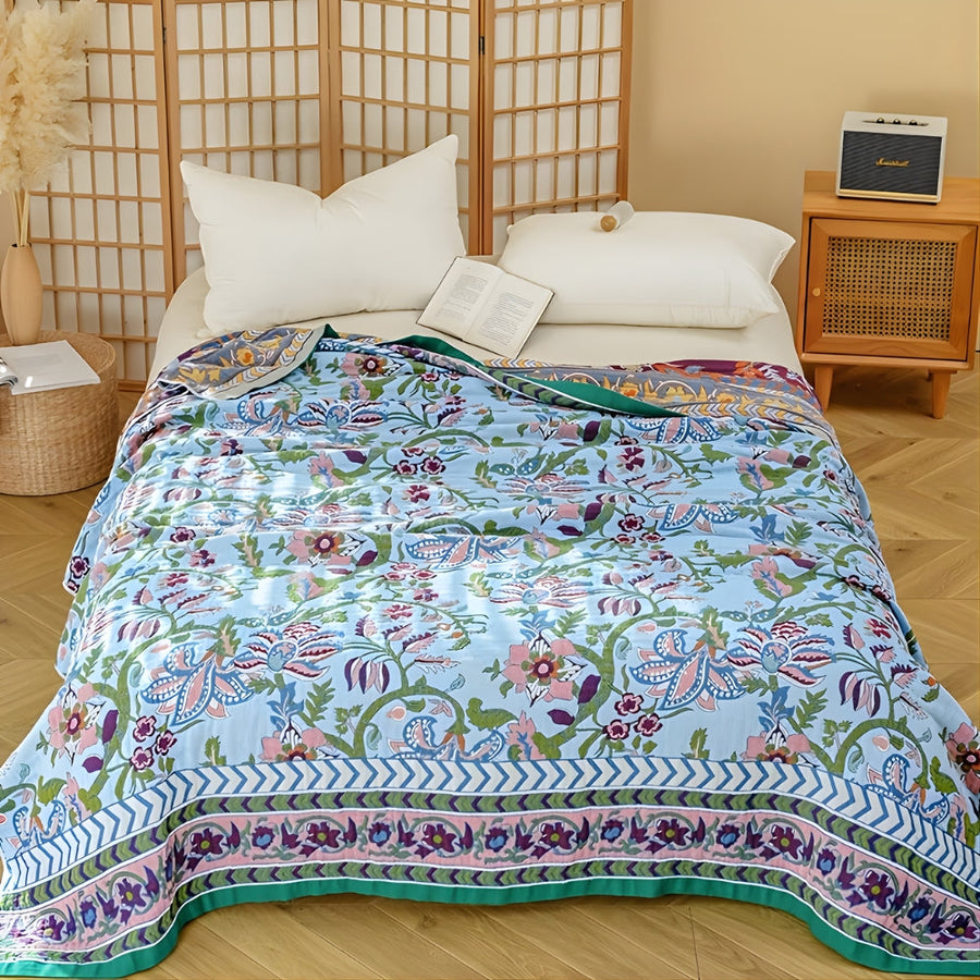 European Floral Reversible Blanket | 100% Cotton Blanket