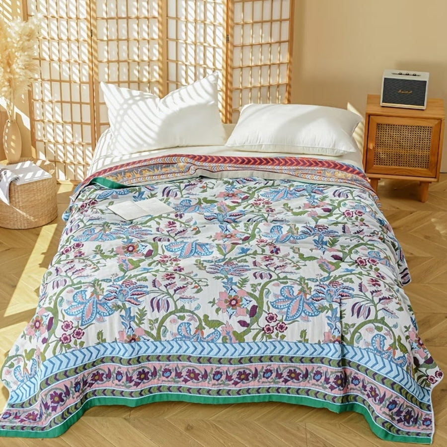 European Floral Reversible Blanket | 100% Cotton Blanket