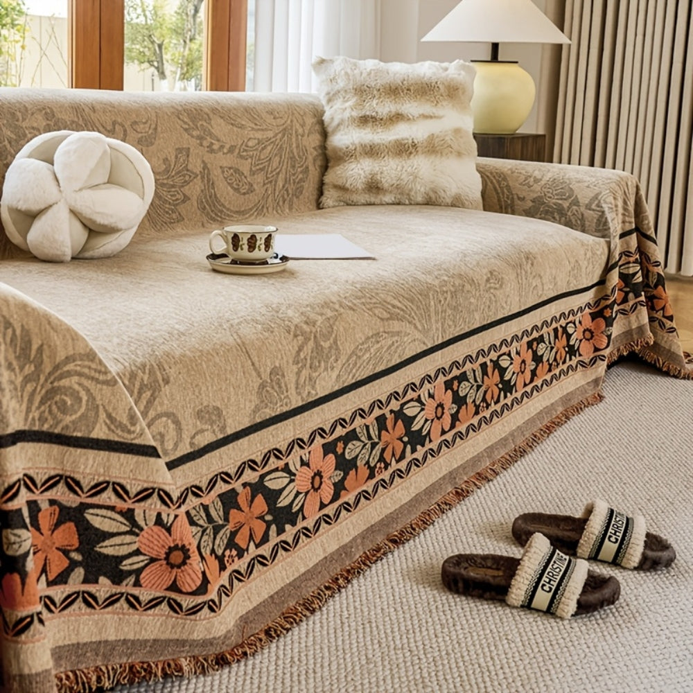Floral Tasseled Boho Couch Cover