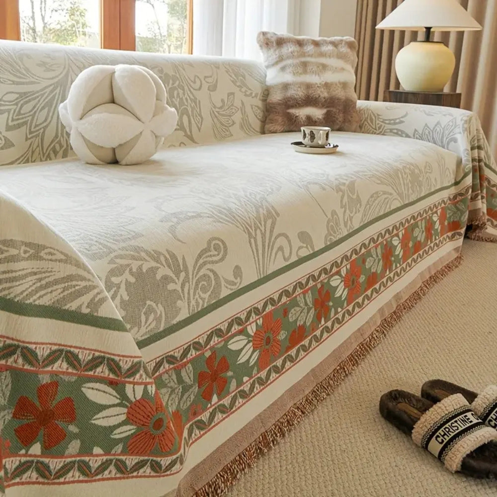 Floral Tasseled Boho Couch Cover