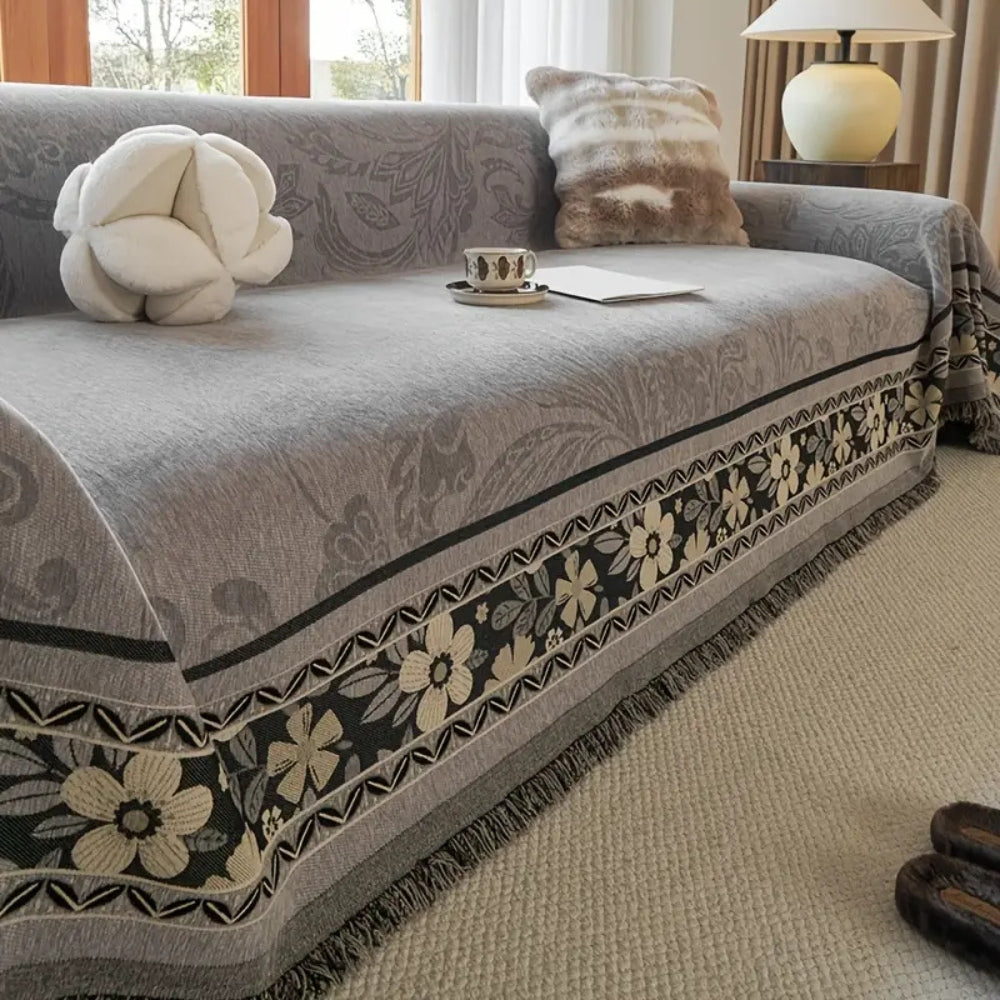 Floral Tasseled Boho Couch Cover