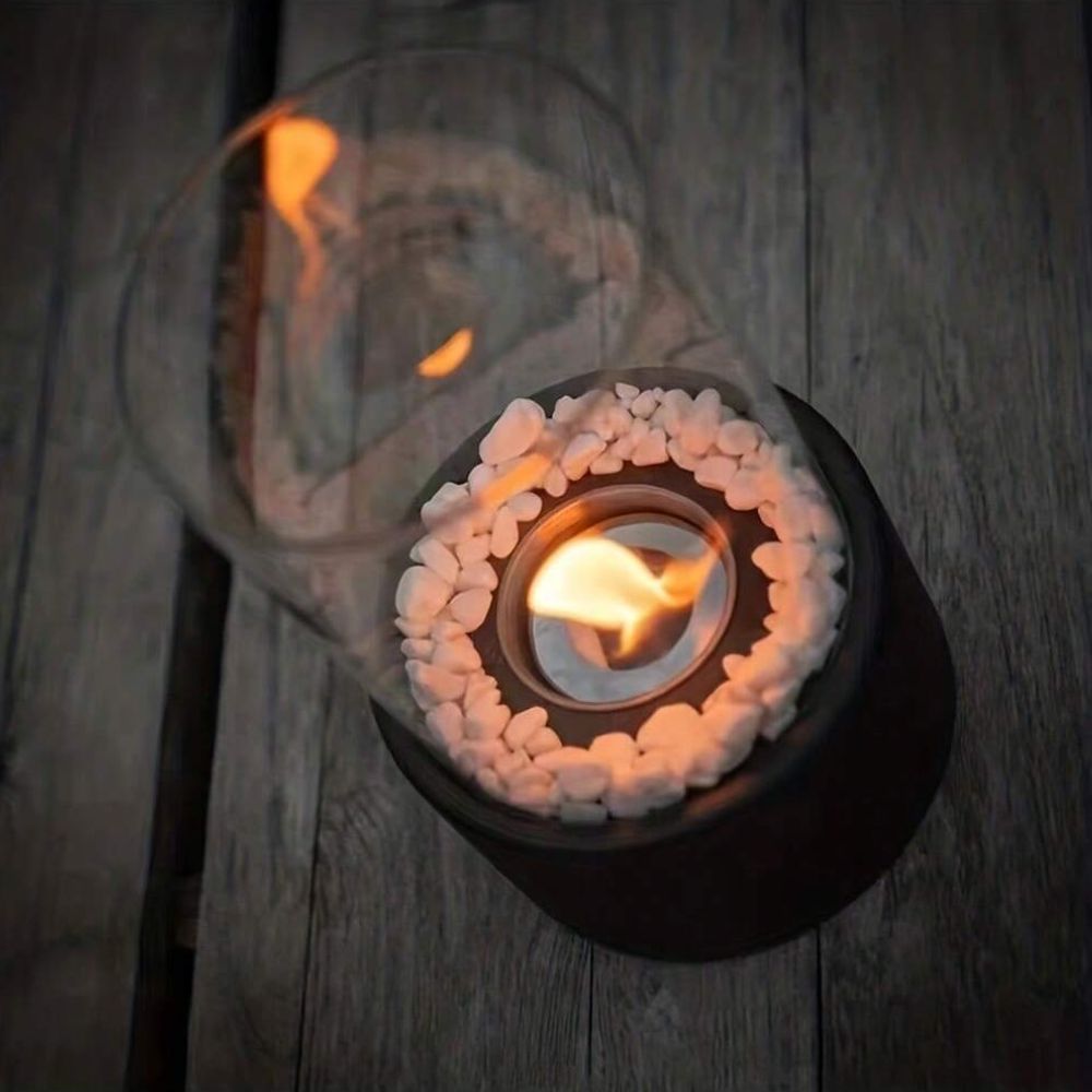 Tabletop Bio ethanol Fireplace with Glass Cylinder and Metal Base