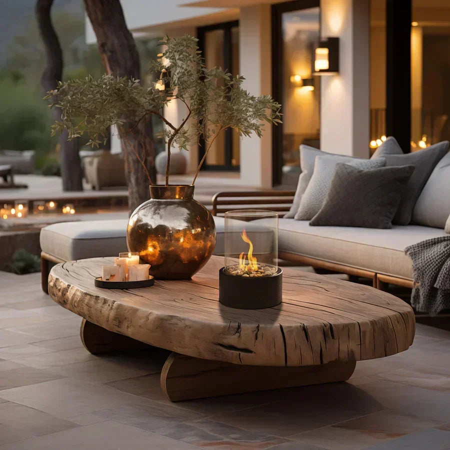 Tabletop Bio ethanol Fireplace with Glass Cylinder and Metal Base