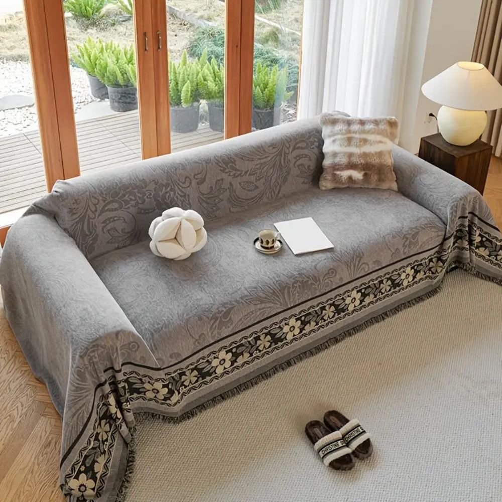 Floral Tasseled Boho Couch Cover