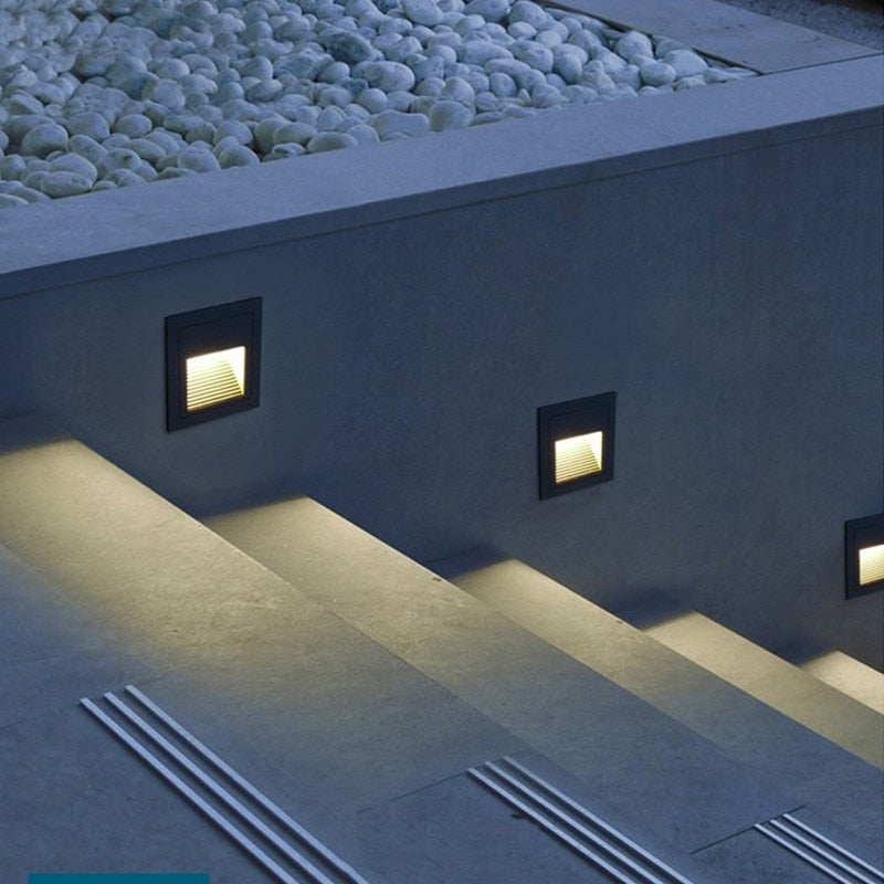 Square LED Wall Light for Stairs Recessed Outdoor Fixture