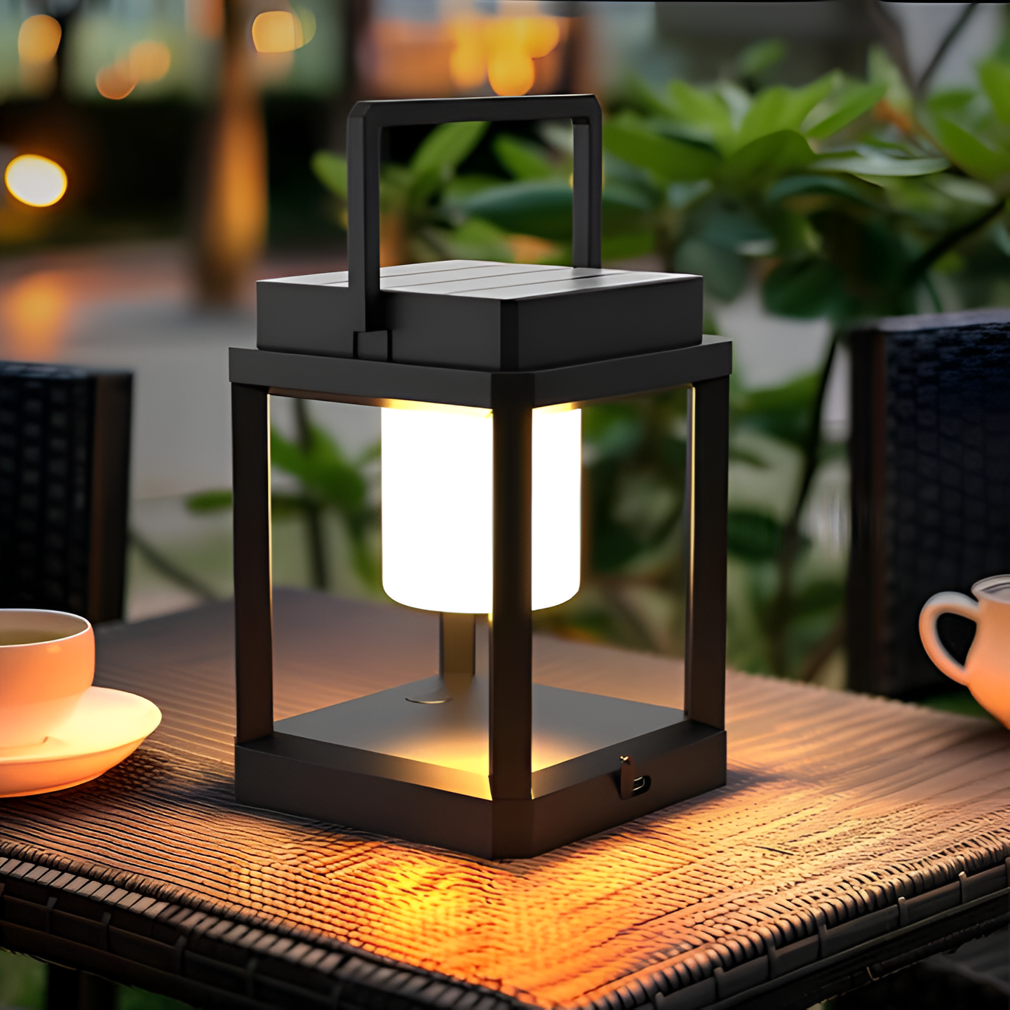 Black Outdoor Lantern Light with Square Frame and Handle