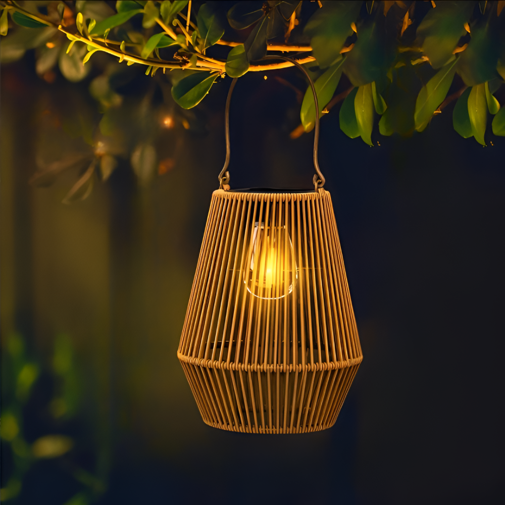 Solar LED Garden Lantern with Woven Frame and Integrated Light