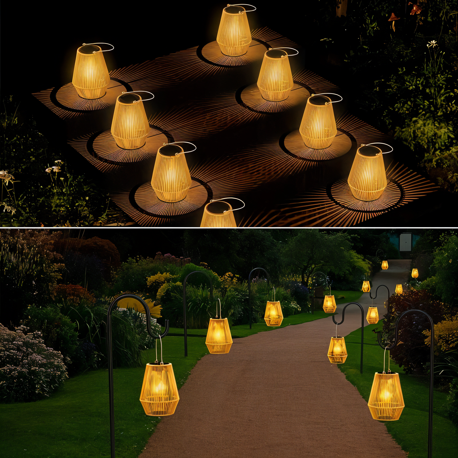 Solar LED Garden Lantern with Woven Frame and Integrated Light