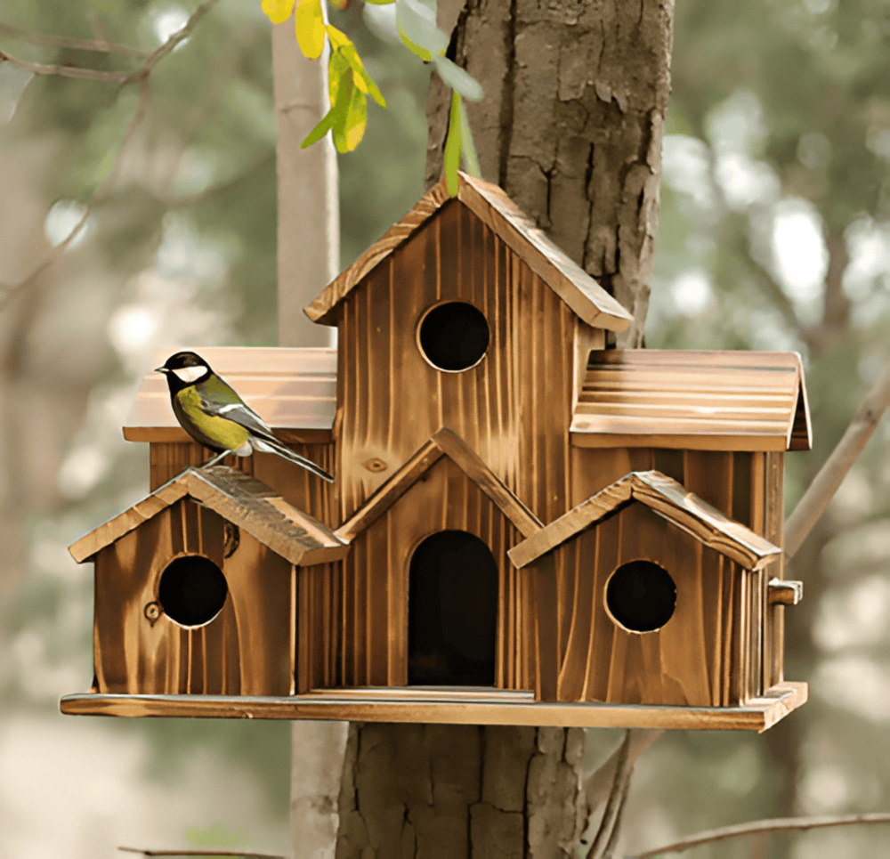 Hanging Wooden Birdhouse with Multi-House Nesting Design