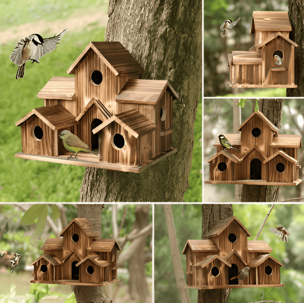 Hanging Wooden Birdhouse with Multi-House Nesting Design