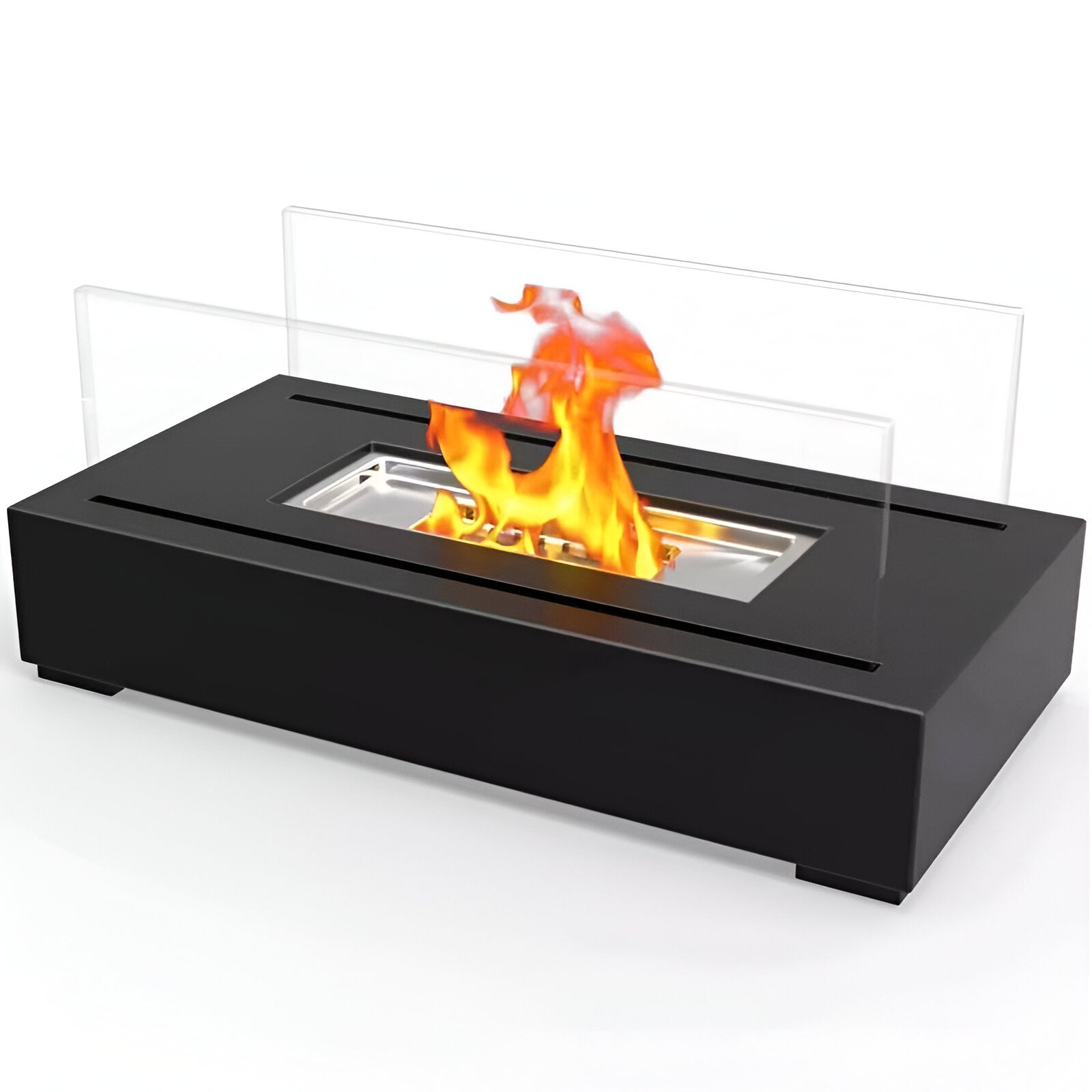 Rectangular Tabletop Bioethanol Fireplace with Glass Panels