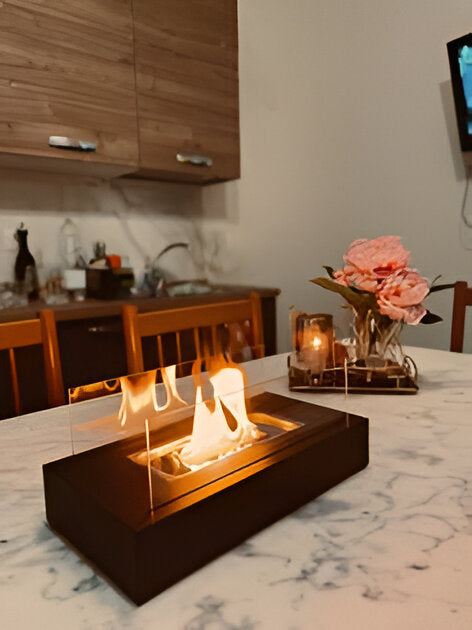 Rectangular Tabletop Bioethanol Fireplace with Glass Panels