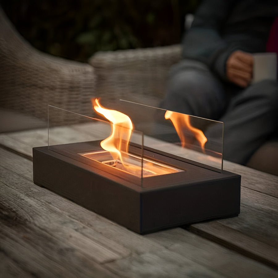 Rectangular Tabletop Bioethanol Fireplace with Glass Panels