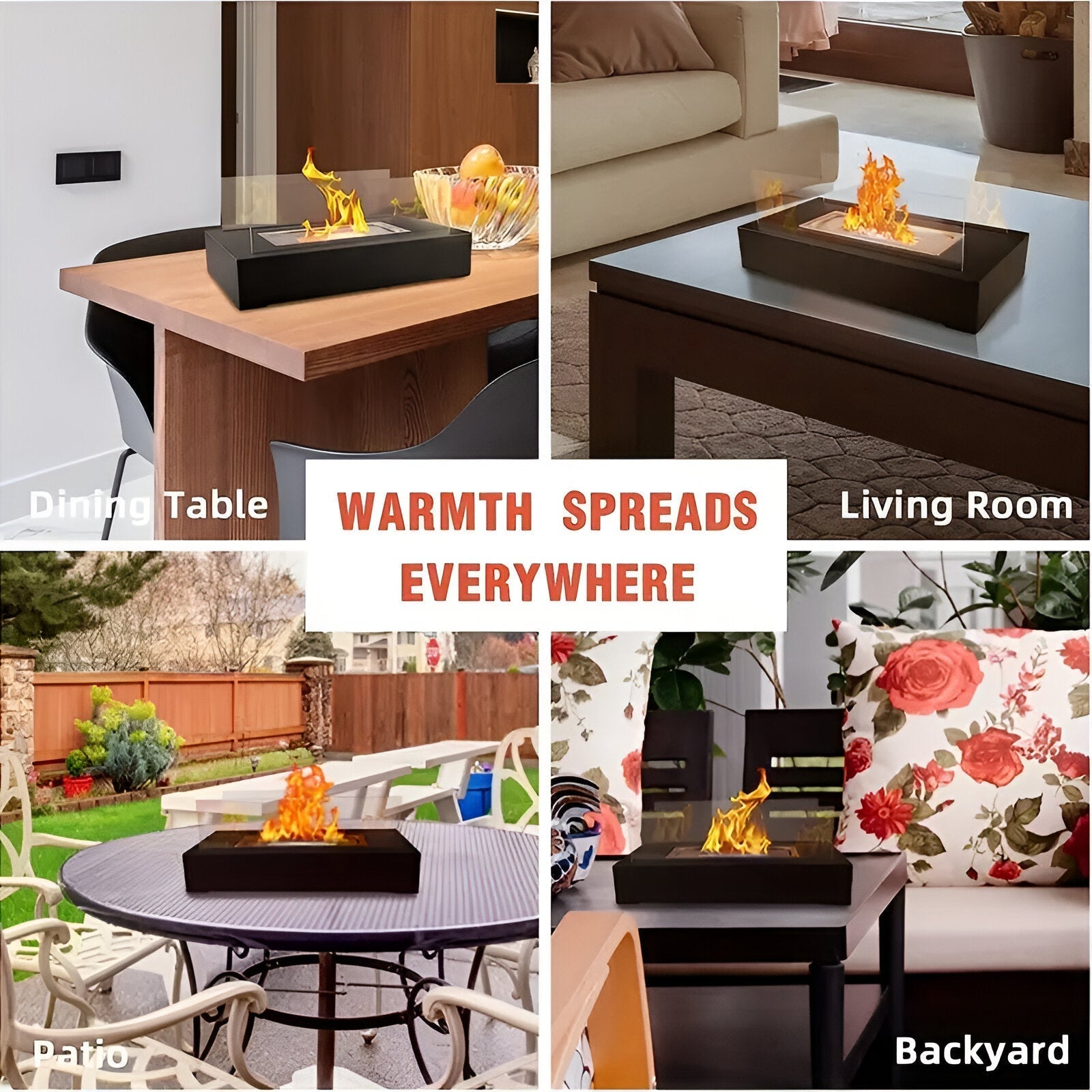 Rectangular Tabletop Bioethanol Fireplace with Glass Panels