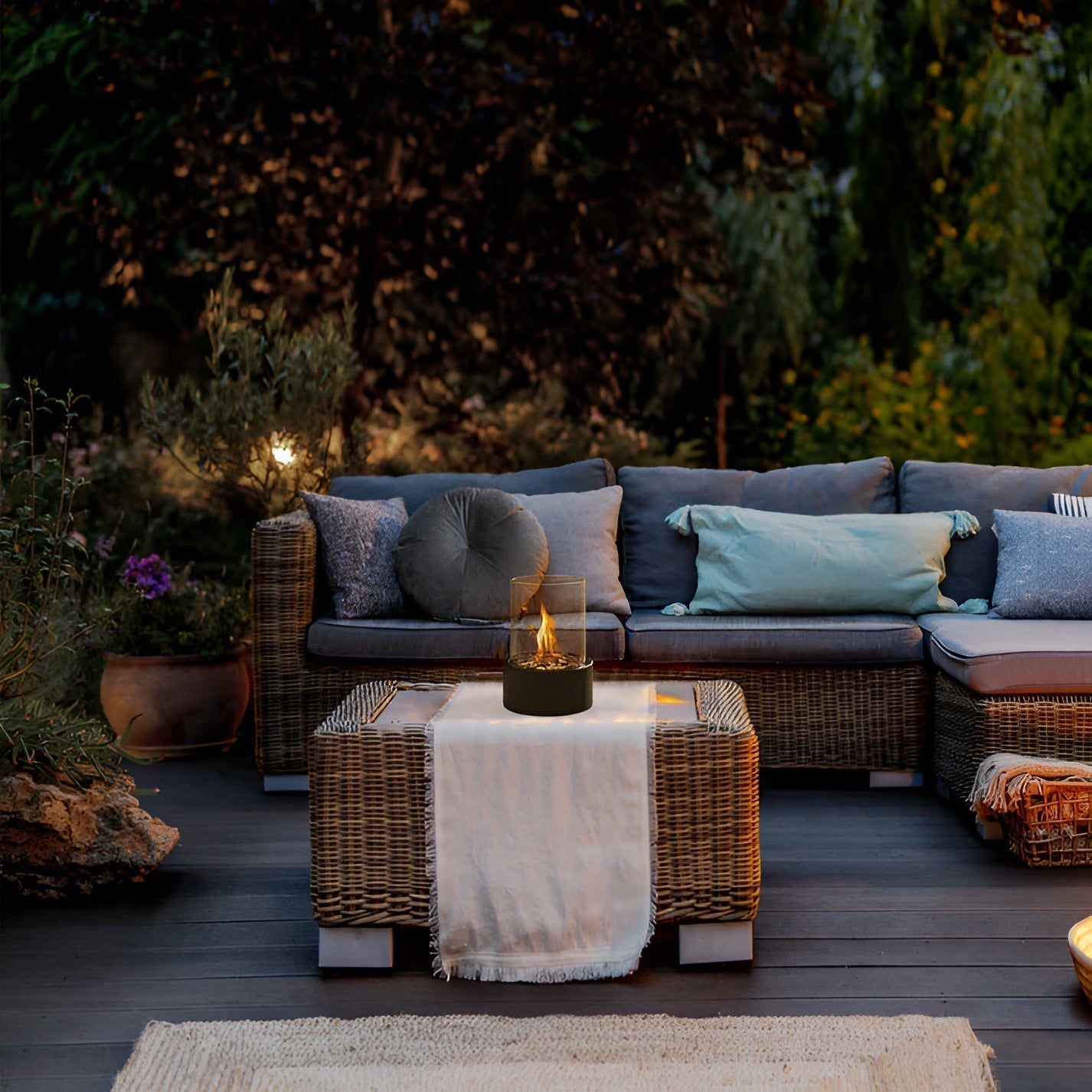 Outdoor Cylindrical Tabletop Bio Ethanol Fireplace with Glass Tube