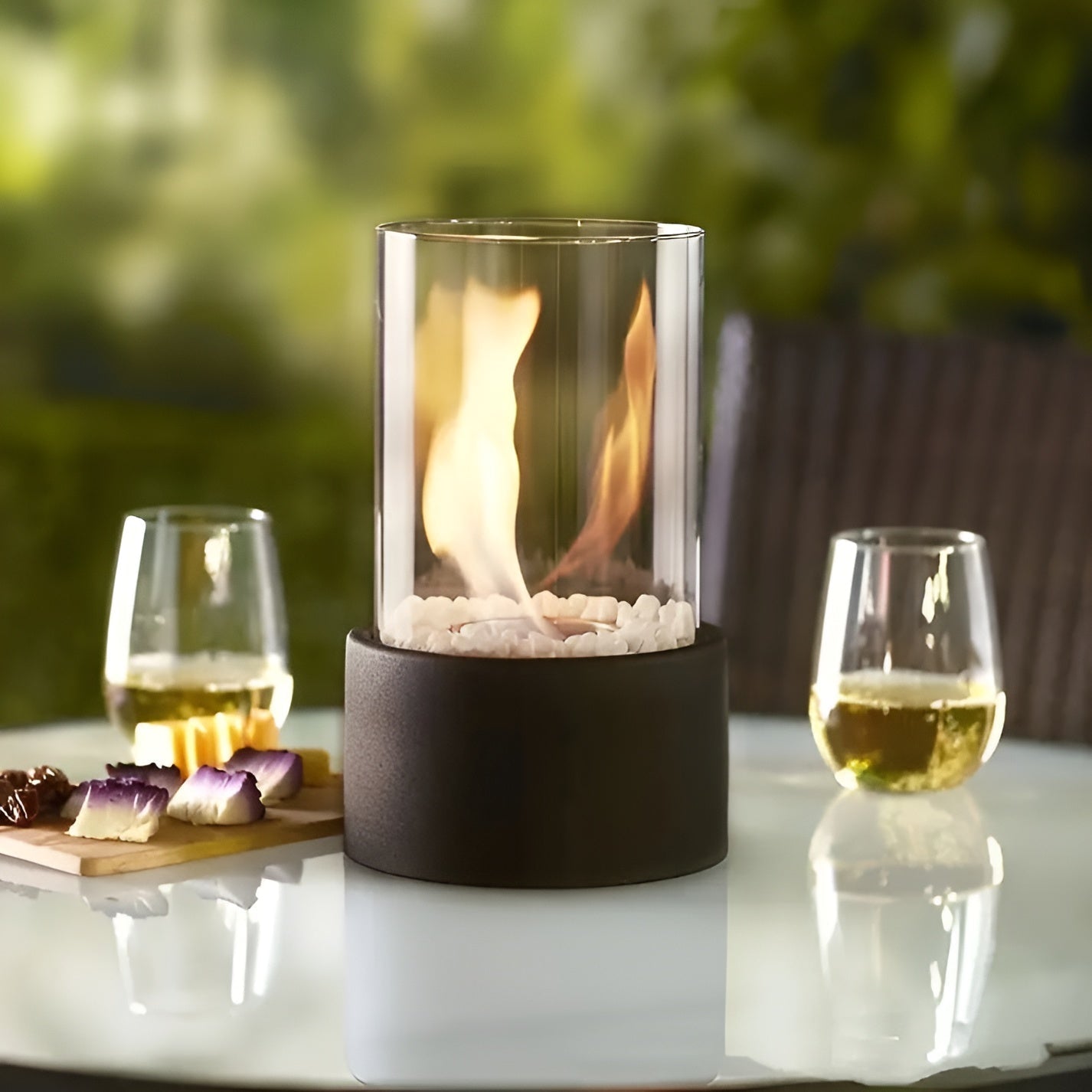 Outdoor Cylindrical Tabletop Bio Ethanol Fireplace with Glass Tube
