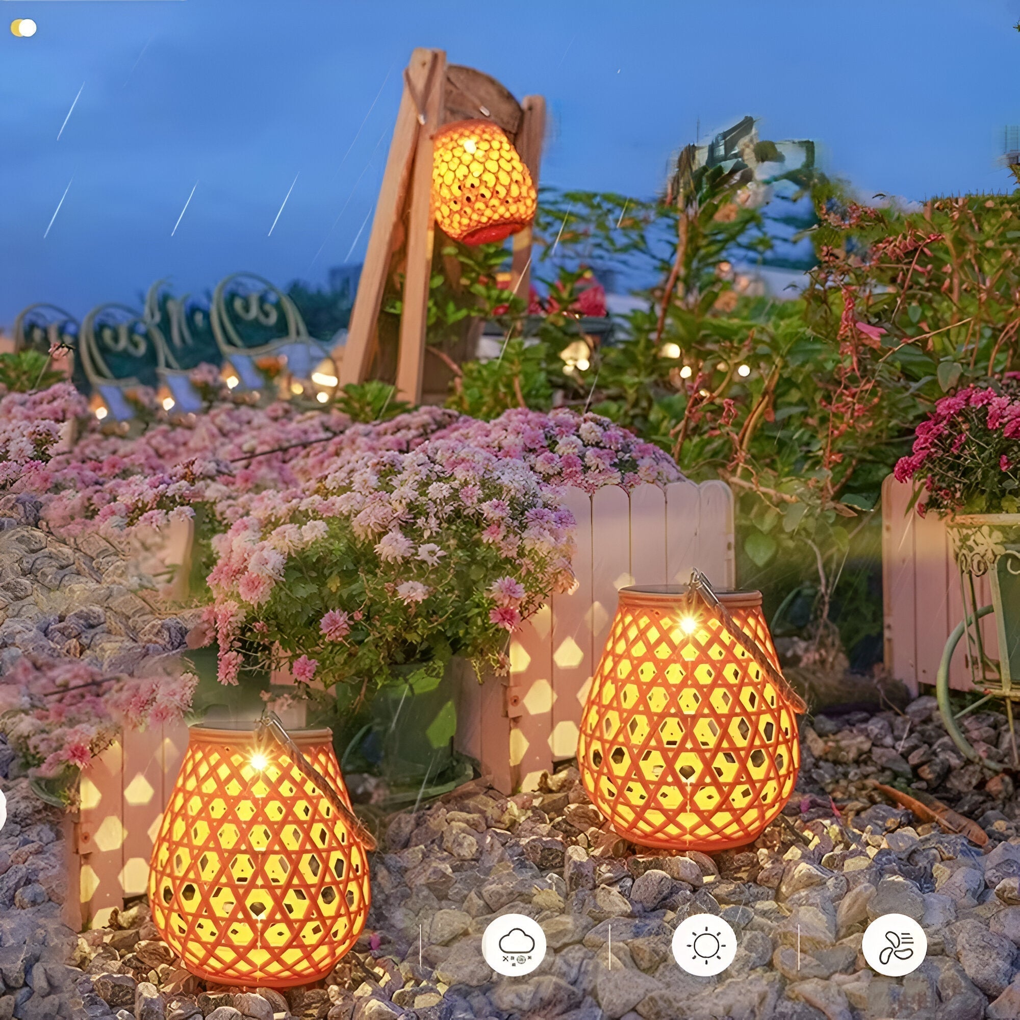 Solar Outdoor Lantern Light with Woven Pattern Shade